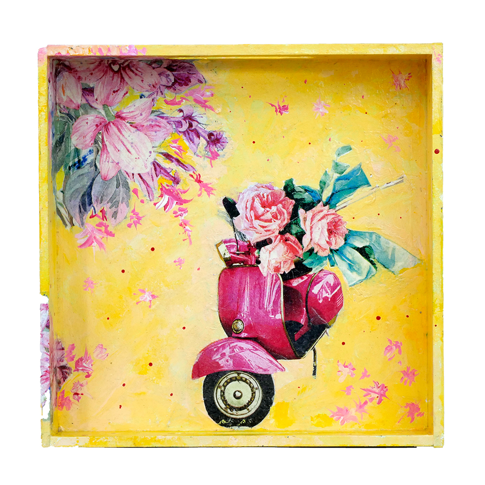 Decorative Multipurpose Tray by Penkraft - Exclusively hand-painted in Decoupage art Retro Scooter